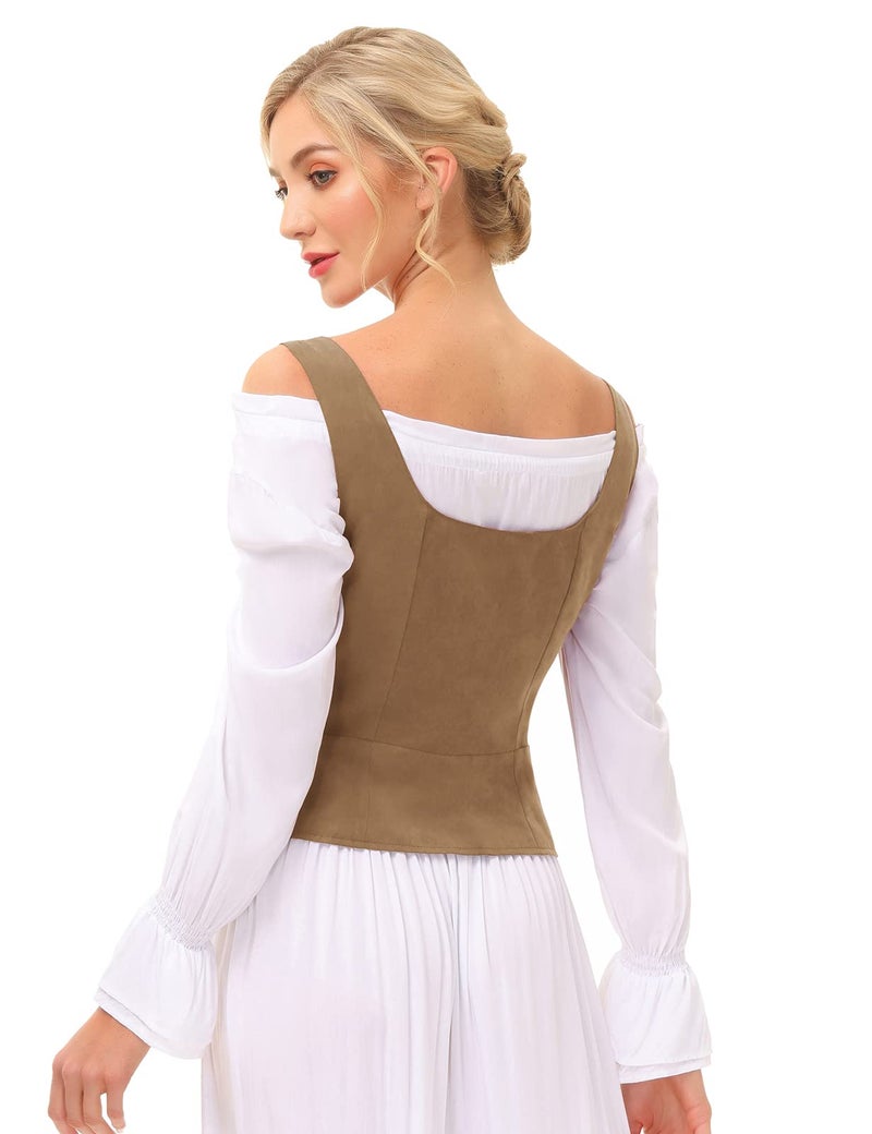 Scarlet Darkness Renaissance Costume Women Corset Tops for Women Cosplay Costume Pirate Bodice Brown M - Image 4